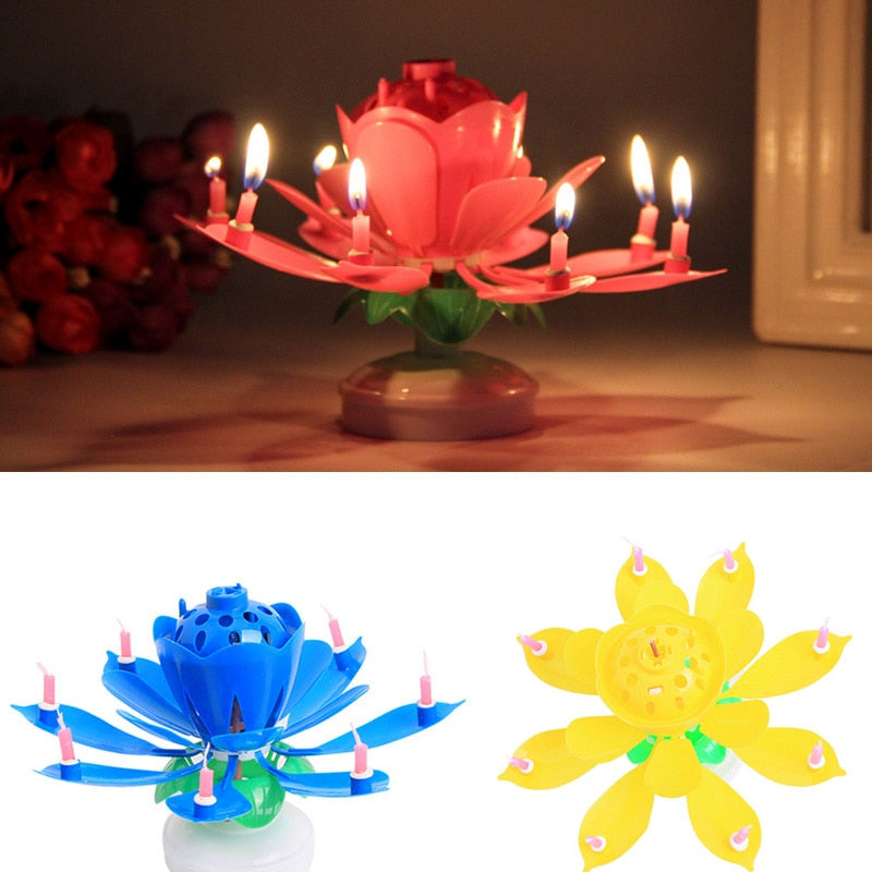 8/14pcs Candle Lotus Flower Musical Candle