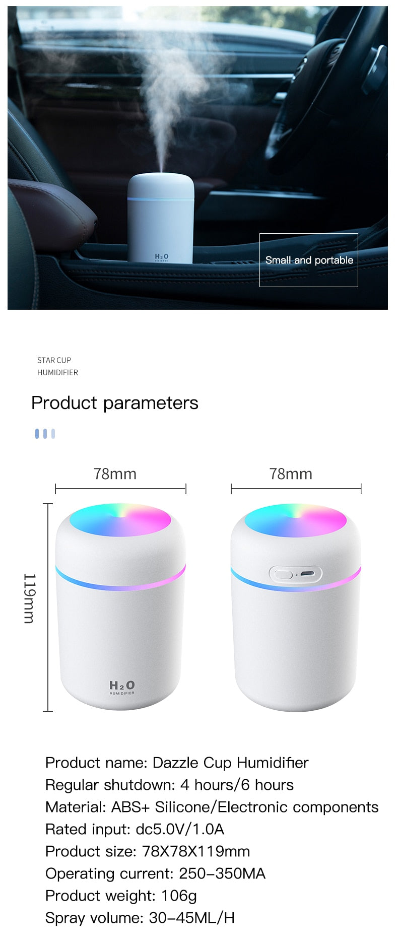 Ultrasonic Humidifier 300ml Portable USB Aroma Diffuser