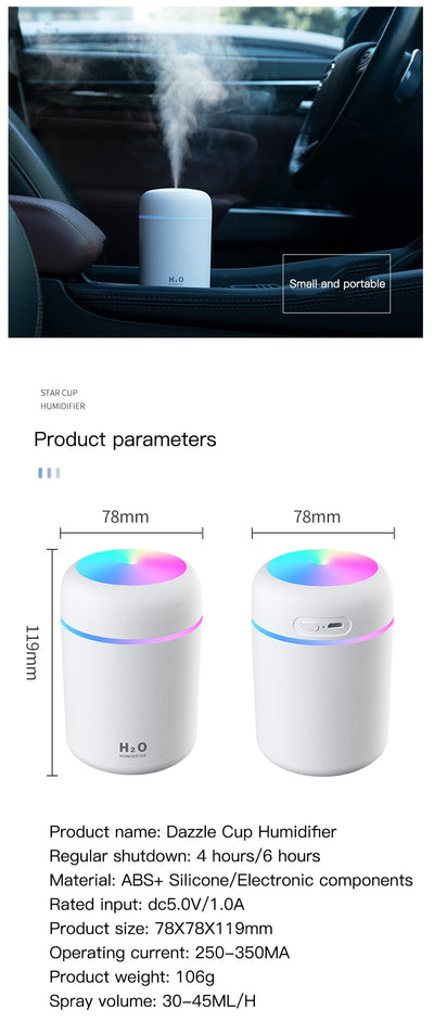 Ultrasonic Humidifier 300ml Portable USB Aroma Diffuser